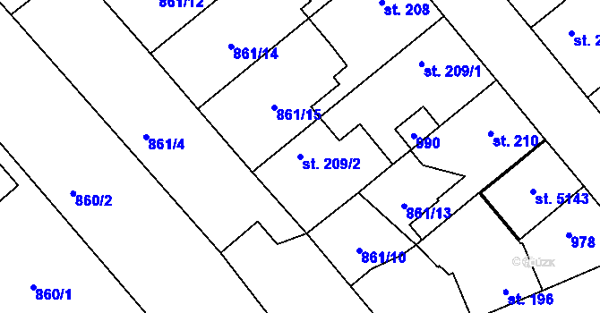 Parcela st. 209/2 v KÚ Staré Benátky, Katastrální mapa