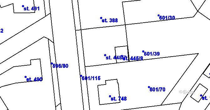 Parcela st. 445/7 v KÚ Staré Benátky, Katastrální mapa