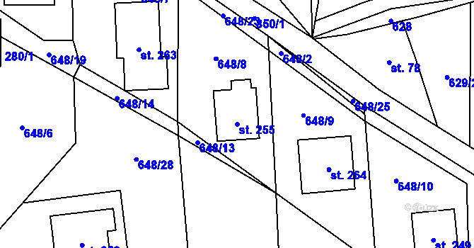 Parcela st. 255 v KÚ Benecko, Katastrální mapa