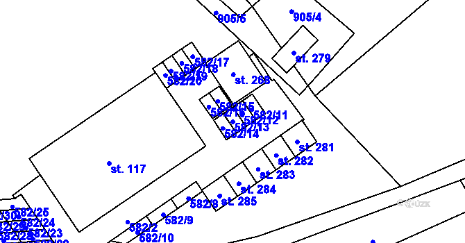 Parcela st. 582/13 v KÚ Benecko, Katastrální mapa