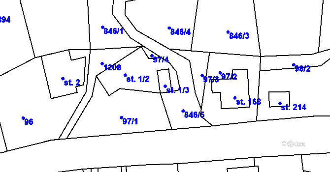 Parcela st. 1/3 v KÚ Dolní Štěpanice, Katastrální mapa