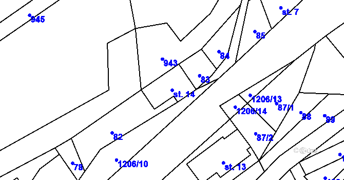 Parcela st. 14 v KÚ Dolní Štěpanice, Katastrální mapa