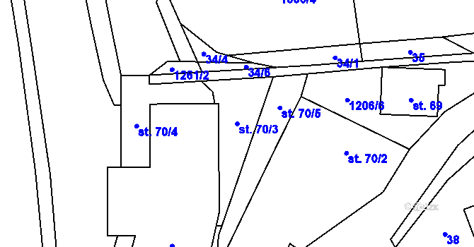 Parcela st. 70/3 v KÚ Dolní Štěpanice, Katastrální mapa