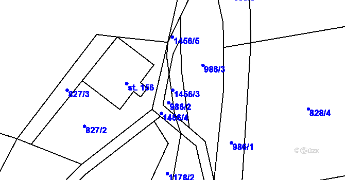 Parcela st. 1456/3 v KÚ Horní Štěpanice, Katastrální mapa