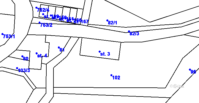 Parcela st. 3 v KÚ Mrklov, Katastrální mapa