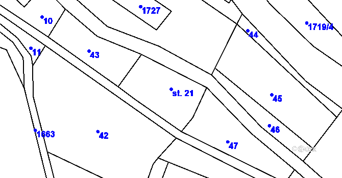 Parcela st. 21 v KÚ Mrklov, Katastrální mapa