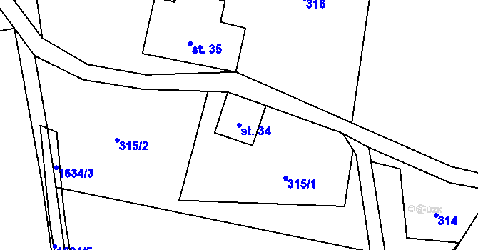 Parcela st. 34 v KÚ Mrklov, Katastrální mapa