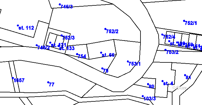 Parcela st. 66 v KÚ Mrklov, Katastrální mapa