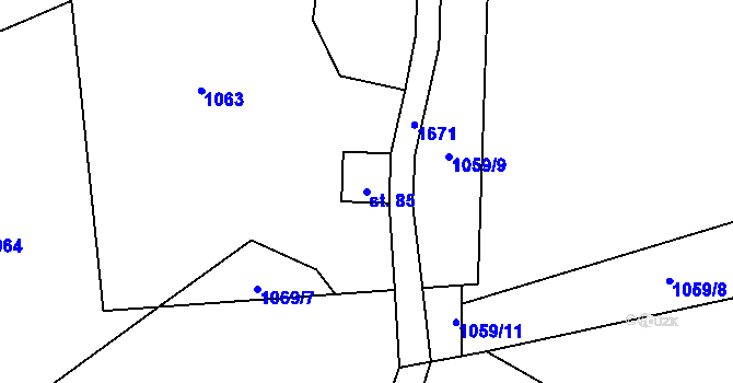 Parcela st. 85 v KÚ Mrklov, Katastrální mapa