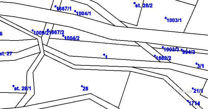 Parcela st. 1 v KÚ Mrklov, Katastrální mapa
