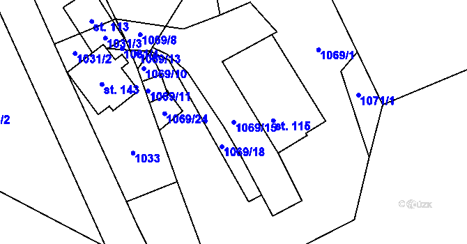 Parcela st. 1069/15 v KÚ Mrklov, Katastrální mapa