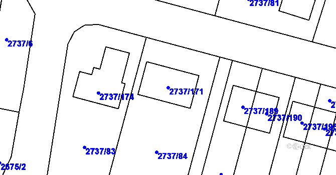 Parcela st. 2737/171 v KÚ Benešov u Prahy, Katastrální mapa