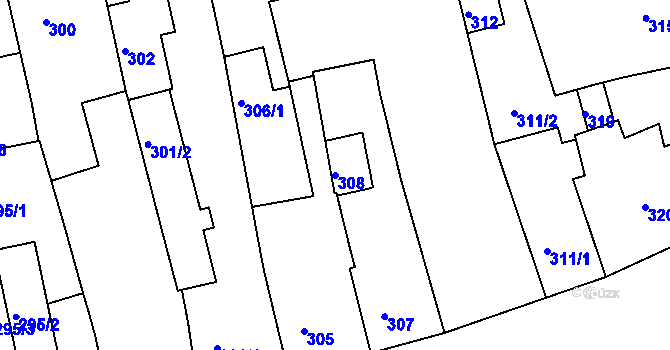 Parcela st. 308 v KÚ Benešov u Prahy, Katastrální mapa