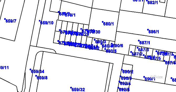 Parcela st. 680/2 v KÚ Benešov u Prahy, Katastrální mapa