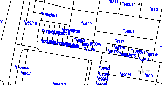 Parcela st. 680/4 v KÚ Benešov u Prahy, Katastrální mapa