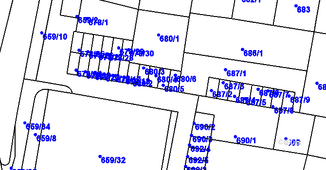 Parcela st. 680/5 v KÚ Benešov u Prahy, Katastrální mapa