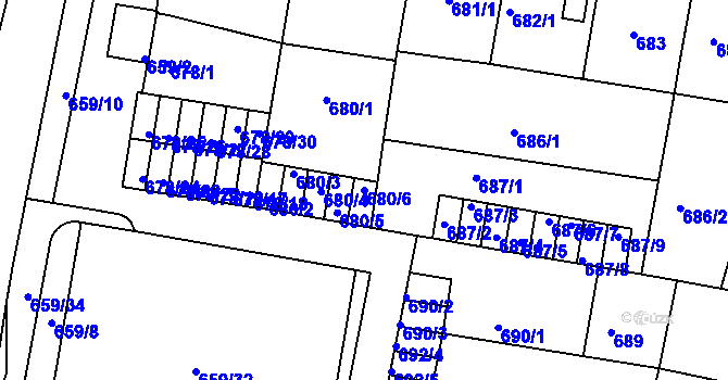 Parcela st. 680/6 v KÚ Benešov u Prahy, Katastrální mapa