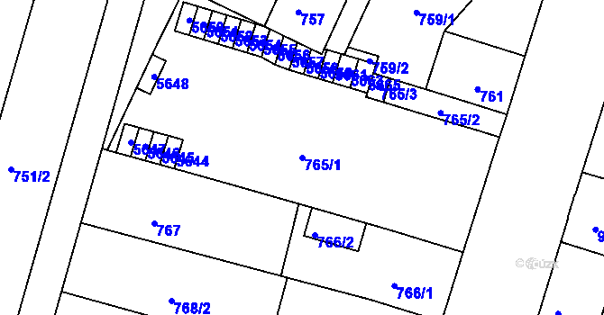 Parcela st. 765/1 v KÚ Benešov u Prahy, Katastrální mapa