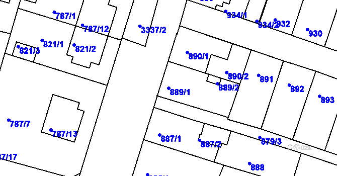 Parcela st. 889/1 v KÚ Benešov u Prahy, Katastrální mapa
