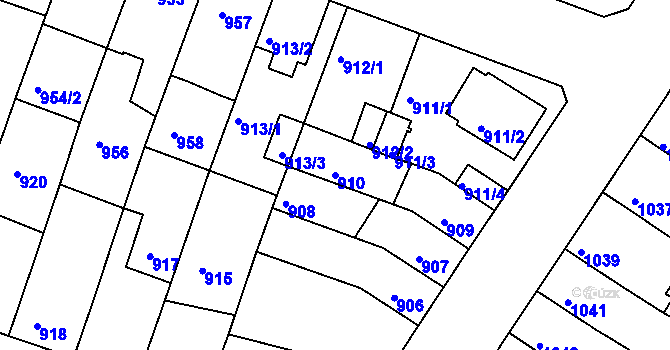 Parcela st. 910 v KÚ Benešov u Prahy, Katastrální mapa