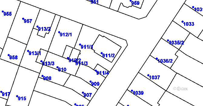Parcela st. 911/2 v KÚ Benešov u Prahy, Katastrální mapa