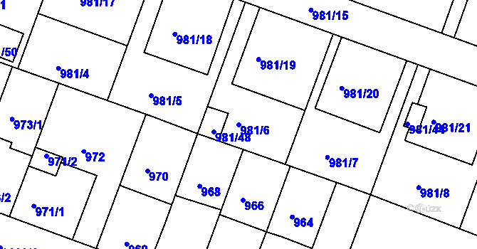 Parcela st. 981/6 v KÚ Benešov u Prahy, Katastrální mapa