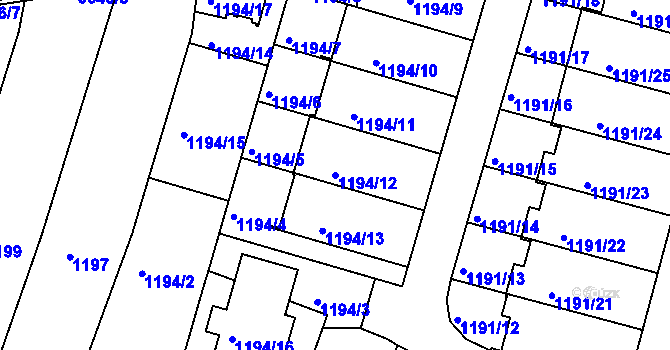 Parcela st. 1194/12 v KÚ Benešov u Prahy, Katastrální mapa