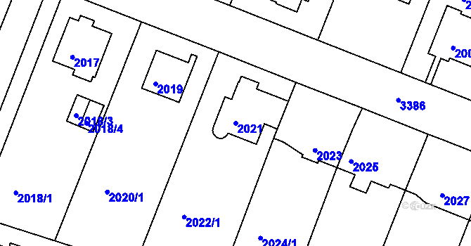 Parcela st. 2021 v KÚ Benešov u Prahy, Katastrální mapa