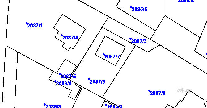 Parcela st. 2087/7 v KÚ Benešov u Prahy, Katastrální mapa