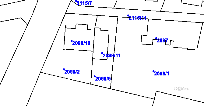 Parcela st. 2098/11 v KÚ Benešov u Prahy, Katastrální mapa