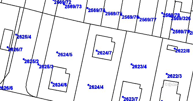 Parcela st. 2624/7 v KÚ Benešov u Prahy, Katastrální mapa