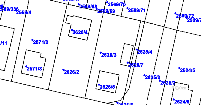 Parcela st. 2626/3 v KÚ Benešov u Prahy, Katastrální mapa