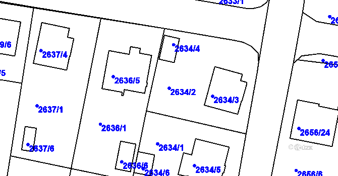 Parcela st. 2634/2 v KÚ Benešov u Prahy, Katastrální mapa