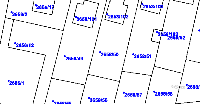 Parcela st. 2658/50 v KÚ Benešov u Prahy, Katastrální mapa