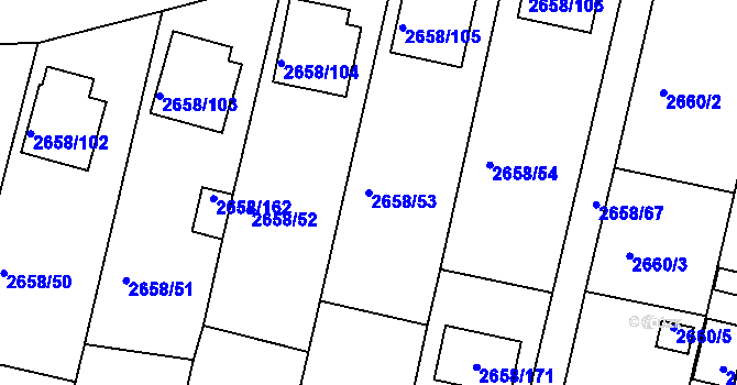 Parcela st. 2658/53 v KÚ Benešov u Prahy, Katastrální mapa