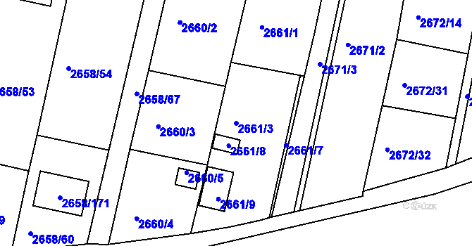 Parcela st. 2661/3 v KÚ Benešov u Prahy, Katastrální mapa