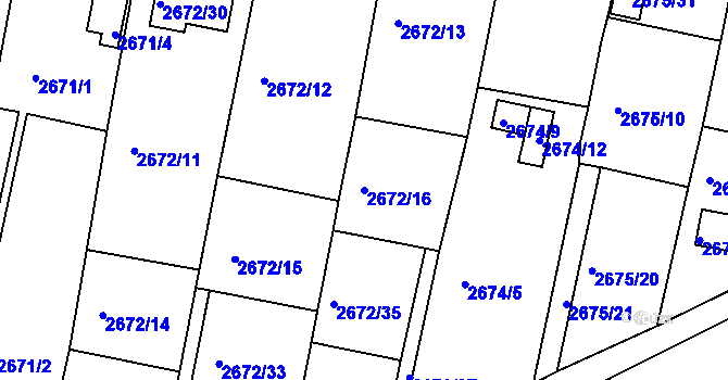 Parcela st. 2672/16 v KÚ Benešov u Prahy, Katastrální mapa