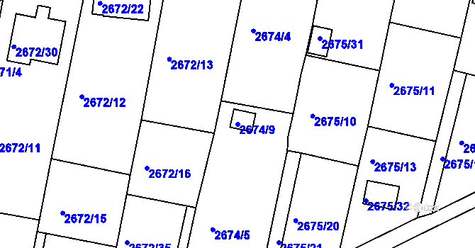 Parcela st. 2674/9 v KÚ Benešov u Prahy, Katastrální mapa