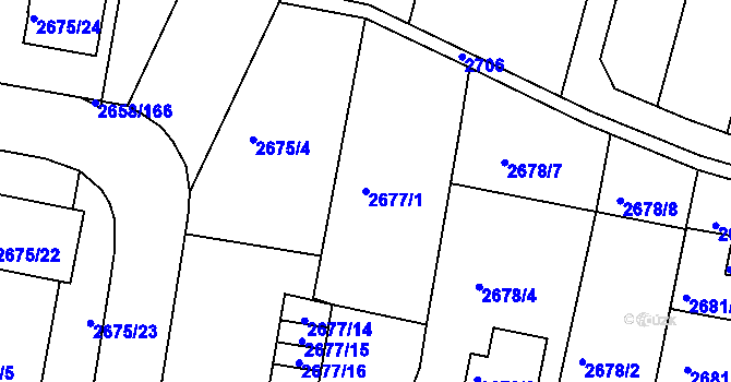 Parcela st. 2677/1 v KÚ Benešov u Prahy, Katastrální mapa