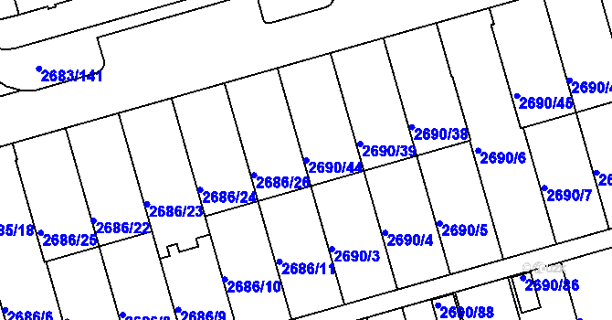 Parcela st. 2690/44 v KÚ Benešov u Prahy, Katastrální mapa