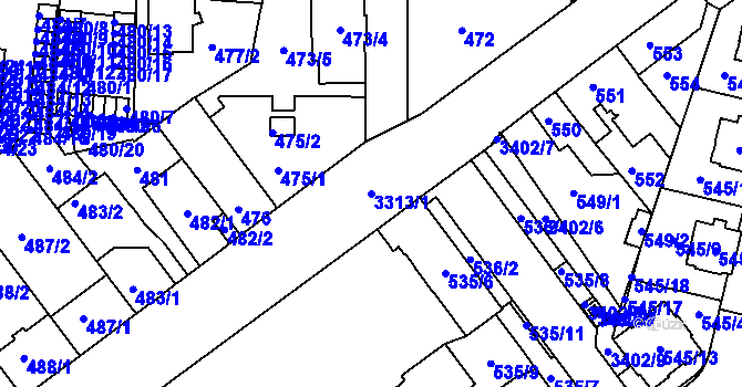 Parcela st. 3313/1 v KÚ Benešov u Prahy, Katastrální mapa