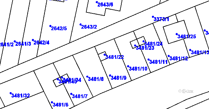 Parcela st. 3481/22 v KÚ Benešov u Prahy, Katastrální mapa