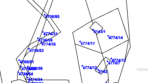 Parcela st. 4774/11 v KÚ Benešov u Prahy, Katastrální mapa