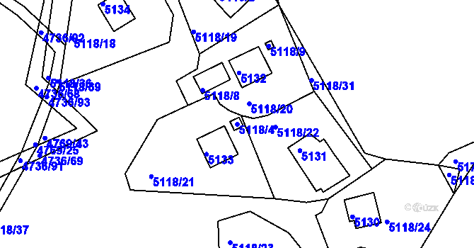 Parcela st. 5118/4 v KÚ Benešov u Prahy, Katastrální mapa