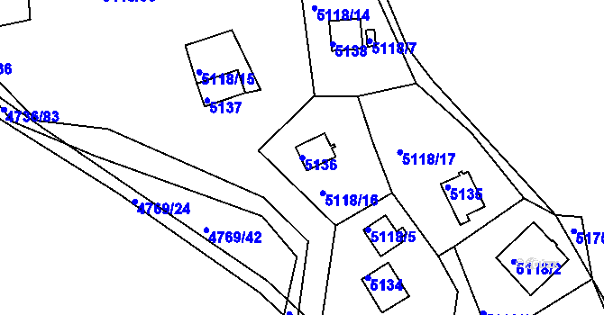 Parcela st. 5136 v KÚ Benešov u Prahy, Katastrální mapa