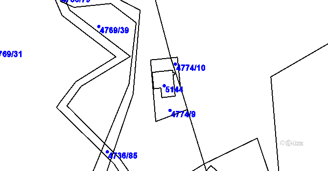 Parcela st. 5144 v KÚ Benešov u Prahy, Katastrální mapa