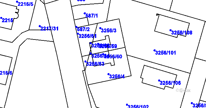 Parcela st. 3256/60 v KÚ Benešov u Prahy, Katastrální mapa
