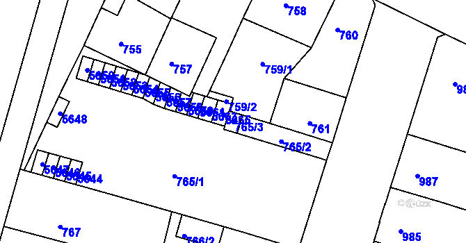 Parcela st. 765/3 v KÚ Benešov u Prahy, Katastrální mapa