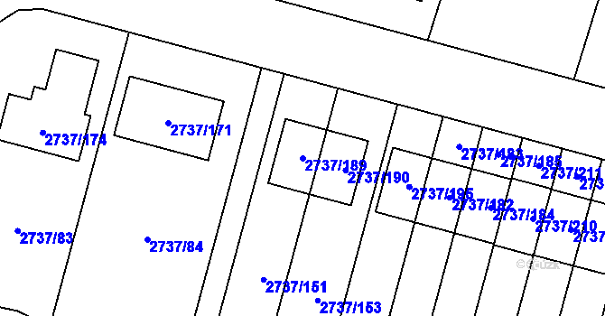 Parcela st. 2737/189 v KÚ Benešov u Prahy, Katastrální mapa