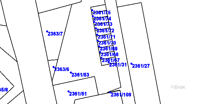 Parcela st. 2361/68 v KÚ Benešov u Prahy, Katastrální mapa